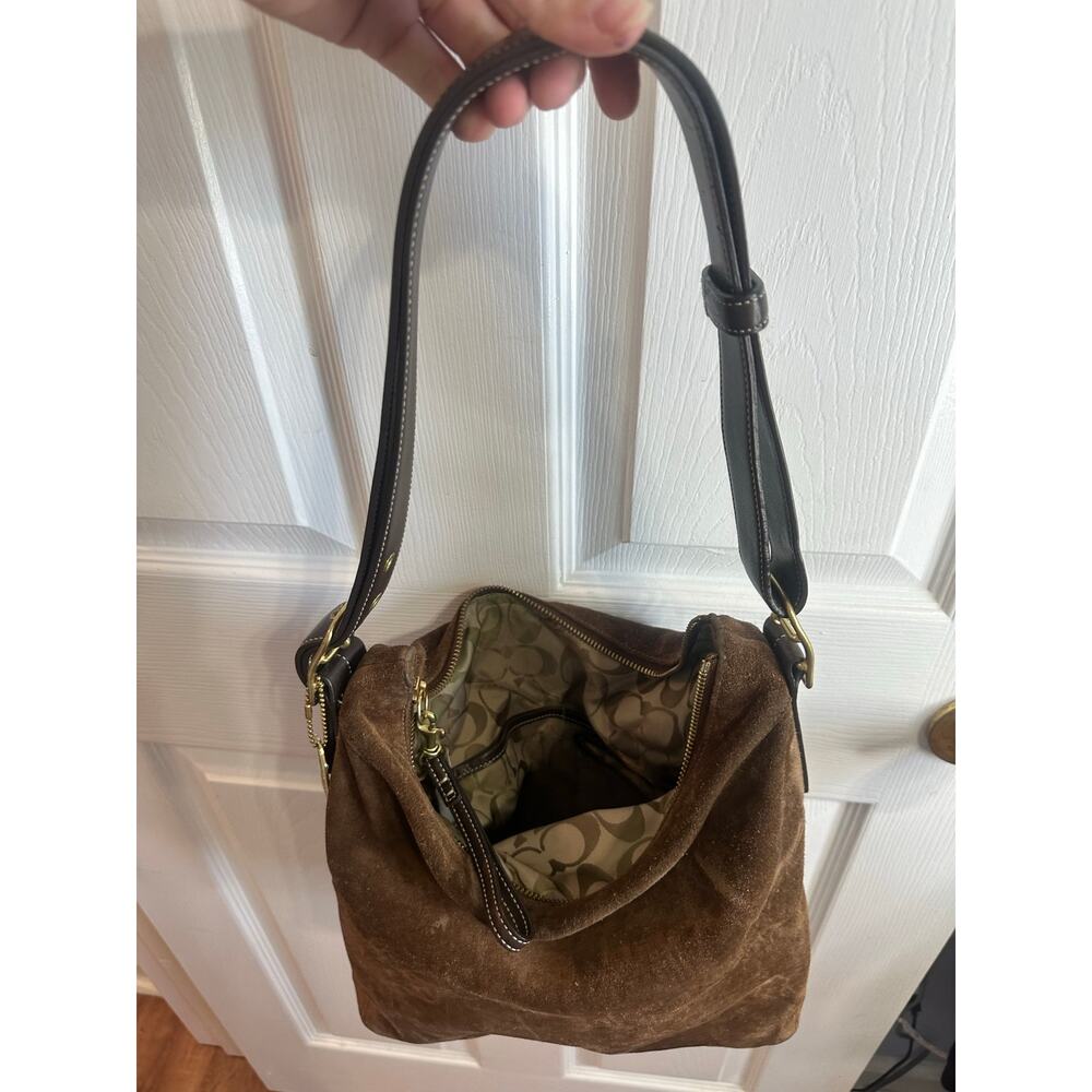 Vintage Coach Suede Hobo Bag Dark Brown Gold Legacy Leather Purse-Some Use - Picture 14 of 16